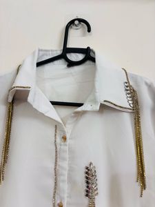 Chic White Tunic with Gold Embellishments