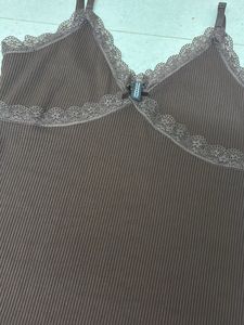 Brown Lace Trim Slip Dress