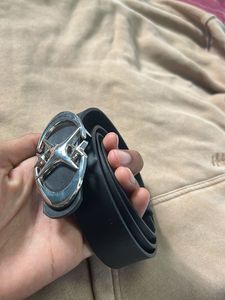 Stylish Black Belt with Silver Buckle