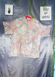 Vintage Abstract Print Button-Up Shirt