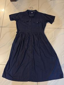 Navy Blue Button-Front Midi Dress