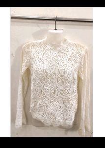 Transparent  Net White Top For Girls