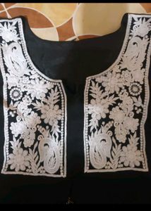 Elegant Black Kurta with White Embroidery