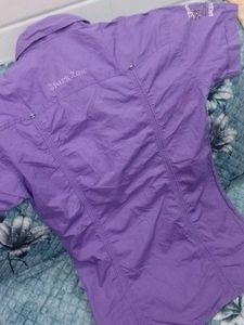 Purple Short Sleeve Button-Up Shirt