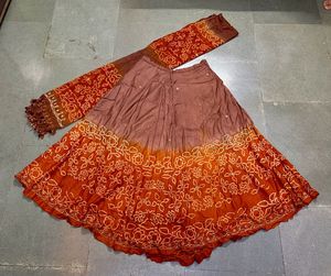 🤎 Bandhani Silk Long Skirt with Full Size Chundad