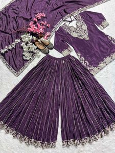 Stunning Purple Embroidered Kurta Set