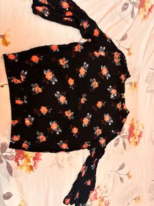 Black Floral Lace Neck Top