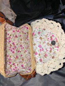 Chic Woven Crossbody Bag with Lace Trim