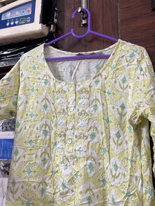 Avaasa Yellow Printed Kurta with Embroidery