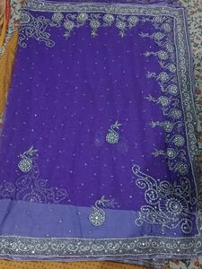 Purple Embroidered Saree(free delivery)