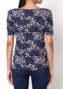 Chic Navy Floral Square Neck Top