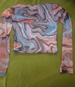 Sheer Marble Print Long Sleeve Top