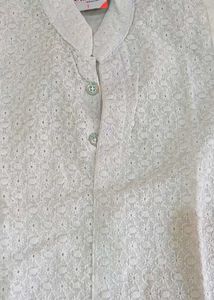 Boys' White Embroidered Kurta jacket set
