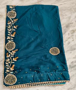 Teal Embellished Saree with Blouse