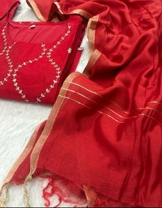 Vibrant Red Kurta Set with Gold Embroidery