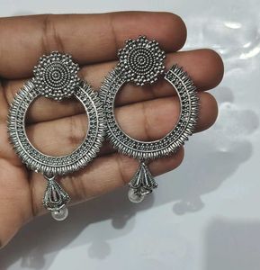 Oxidized Jhumka Earrings with Pearls