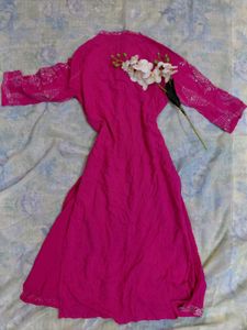 W Vibrant Pink Embroidered Kurta