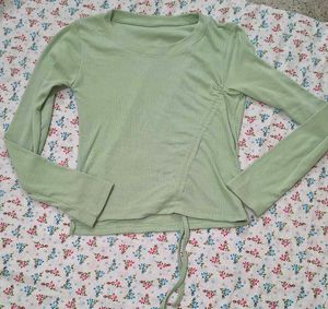 Cute Light Green Ruched Long Sleeve Top😍