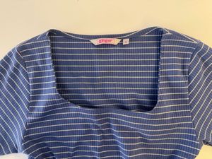 Blue &amp; White Striped Cropped Top