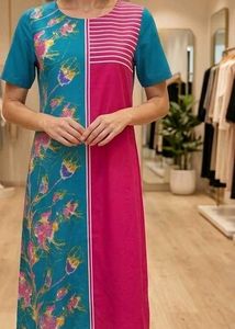 Teal Short Sleeve A-Line Dress
