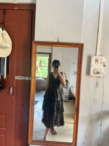 dark brown ruffle dress