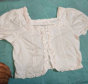Vintage White Ruffle Button-Up Top