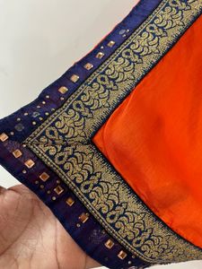 Orange and Navy Blue Saree