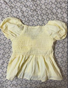 Cute Yellow Puff Sleeve Peplum Top