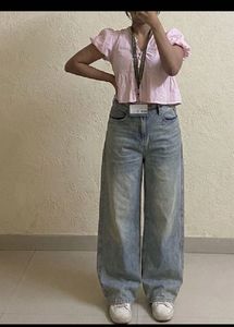 Washed Denim Wide Leg Jeans