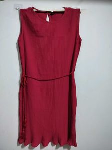Pink Ribbed Sleeveless Dress with Belt