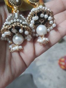 Elegant Jhumka Earrings with Pearls
