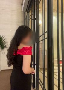 long Black Dress with Red Ruffle