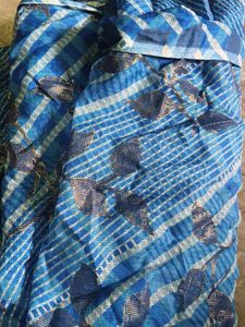 4 mtr Blue Striped Fabric with Leaf Design