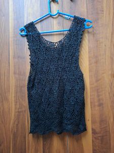 Black Crochet Sleeveless Top