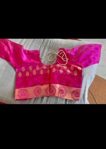 Pink, Blue Colour Saree With Pink Stitch Blouse