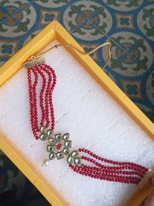 Red Beaded Choker Necklace Set