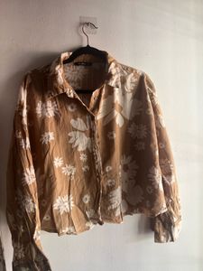 Brown Floral Button-Up Shirt
