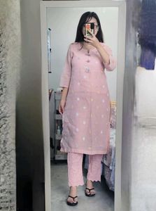 Pink Kurta Set with Polka Dots