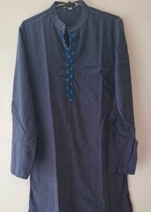 Blue Button-Up with Polka Dot Accent