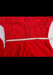 Red Lace Bell Sleeve Mini Dress