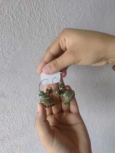 Green Jhumka Earrings