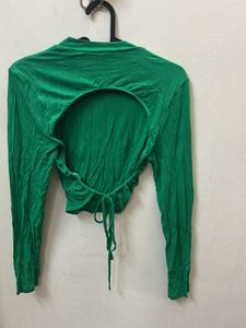 Green Colour Backless Fullsleves Top