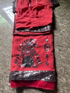 Chatpata Peach Red Sequined Saree with Blouse
