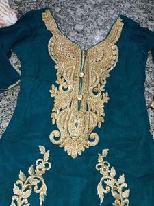 Teal Kurta with Gold Embroidery