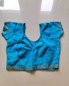Designer Orange blue heavy work saree