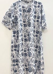 White &amp; Blue Floral Print Kurti