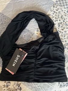 Sheer Black Halter Neck Top Size S