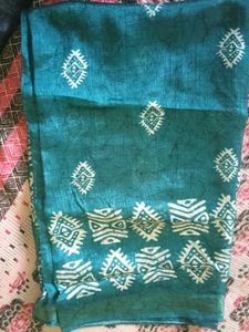 Beautiful Teal Saree with White Print
