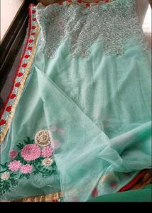 Stunning Embroidered Blue Saree