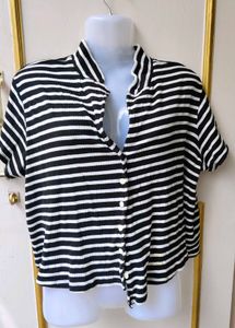Striped Button-Up Short Sleeve Top